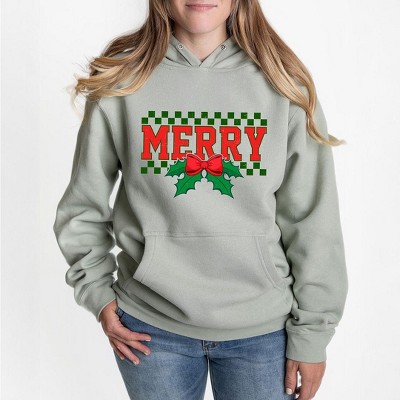 Simply Sage Market Women's Graphic Hoodie Merry Checkered Mistletoe