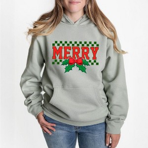 Simply Sage Market Women's Graphic Hoodie Merry Checkered Mistletoe - 1 of 3