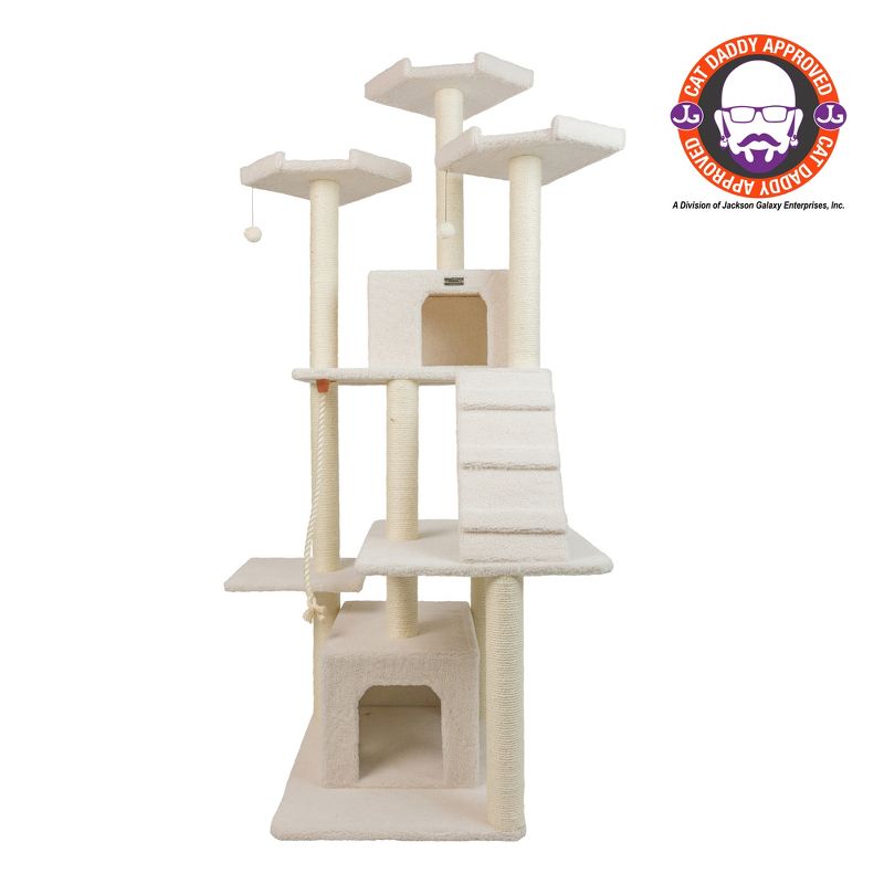 Armarkat B8201 Classic Real Wood Cat Tree In Ivory, Jackson Galaxy Approved, Multi Levels With Ramp, Three Perches, Rope Swing, Two Condos, 1 of 10