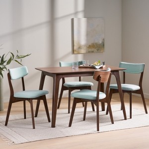 GDFStudio Leora Mid-Century Modern Wood Fabric Upholstered 5 Piece Dining Set - 1 of 4