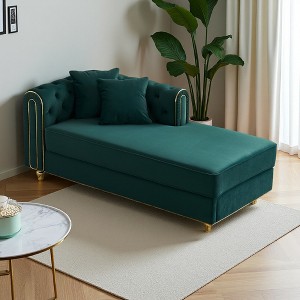 84.65" Chesterfield Velvet Sofa with Gold Trim - 1 of 4