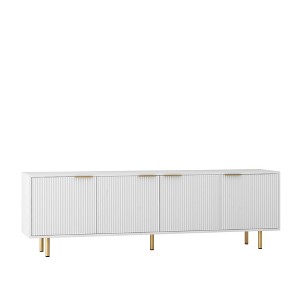 Gulches White TV Stand Entertainment Center Fits TVs up to 75 in with Fluted Texture 4 Storage Cabinets Metal Handles Gold Legs MDF Particle Board - 1 of 4