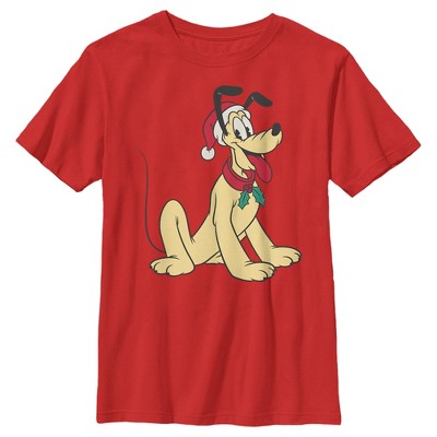 Boy's Mickey & Friends Pluto Smile With Santa Hat T-Shirt