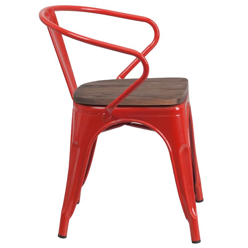 Flash Furniture Metal Chair with Wood Seat and Arms, 4 of 6