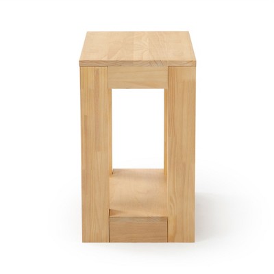 Blonde Wirebrush Solid Wood Rectangular Side Table with Shelf