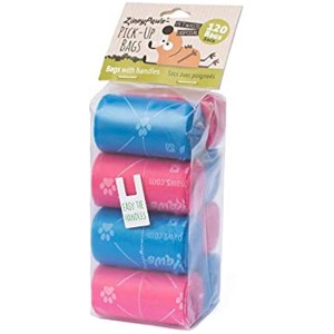 ZippyPaws - Dog Poop Pick-Up Bags, Replacement Rolls, Large Strong Easy-Tie Handles Waste Bags, Measures 14.5 Inch by 5.5 Inch - Pink/Blue, 120 Count - 1 of 1