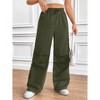 Women's Elastic Waist Cargo Pants - High-Rise Wide Leg Work Pants with Drawstring - 3 of 4