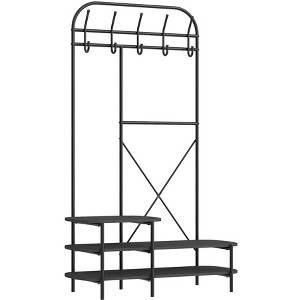 Nordlys Industrial Hall Tree with Black Wood Shelves Industrial Style Entry - 1 of 4