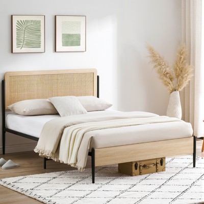 Full Size Platform Bed Frame, Rattan Metal Bed Frame with Headboard and Footboard, Mattress Foundation with Under Bed Storage, No Box Spring Needed