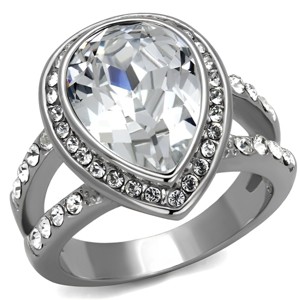 Slickblue Women’s Silver Engagement Ring with Pear-Shaped Clear Synthetic Crystal, Halo Accent, Split Band, Sizes 5-10 - 1 of 4