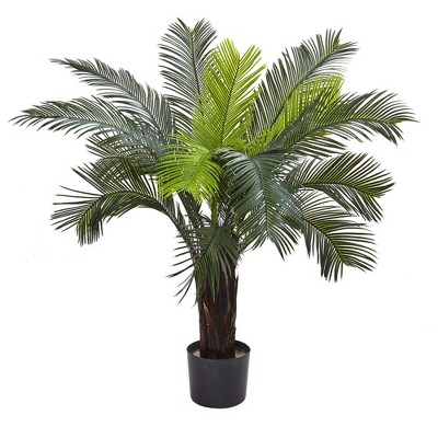 Nearly Natural 3-ft Green Silk Palm Tree in Black Pot