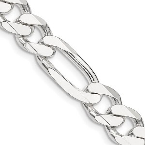 Black Bow Jewelry Mens 9mm Rhodium Plated Sterling Silver Solid Figaro Chain Bracelet - 1 of 4