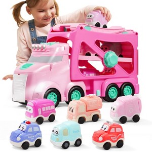 Joyfy Extra Large Transport Car Carrier Truck Toys, 7 in 1 Carrier Truck Cars for Toddlers Girl Toys, Toddler Princess Gifts for Girl 3 4 5 6 Year Old - 1 of 4