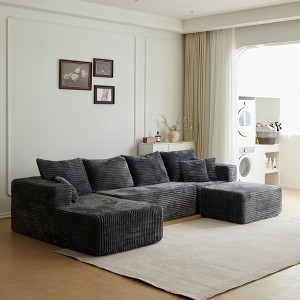 133.86" Cloud Modular U-Shaped Sectional Sofa with Ottoman, Soft Corded Fabric, Deep Seat Frameless Couch, High-Density Foam, No Assembly Required - 1 of 4