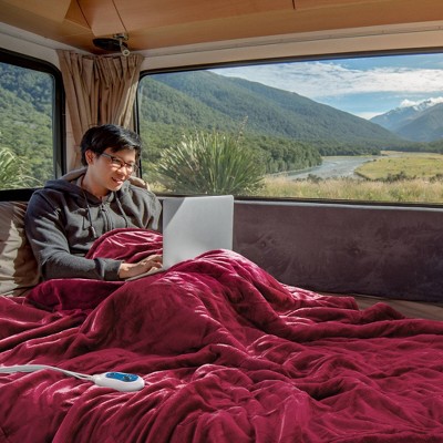 Oversized Red Sherpa Electric Heated Blanket with Plush Fleece