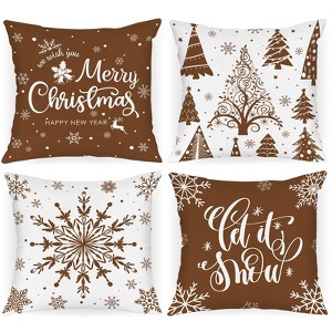 Christmas Throw Pillow Covers 18x18 Set of 4, Merry Christmas Winter Xmas Snowflake - Brown - 1 of 3