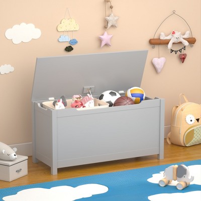 VYNXARIA Kids Wooden Toy Box Storage with Safety Hinged Lid for Ages 2+ (Gray)