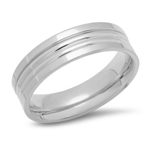 Steeltime Men's stainless steel striped band Greek key ring. Size 9-12 - 1 of 4