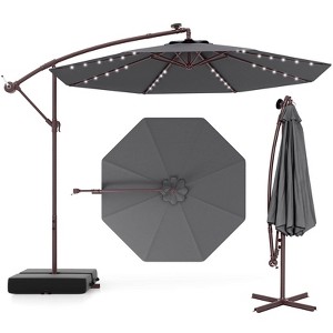Costway Patio 10FT Hanging Offset Umbrella 32 LED Lights Sand Bag Outdoor Cross Base Beige/Turquoise/Dark Gray/Wine/Coffee/Navy - 1 of 4