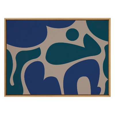 Groovy Blue and Green Abstract Canvas Print with Natural Frame