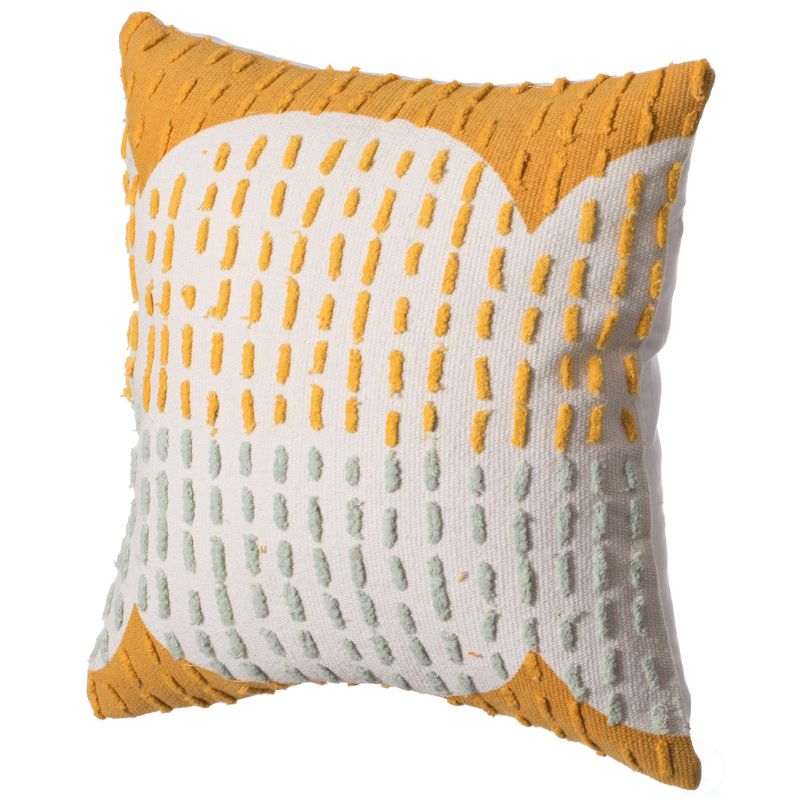 DEERLUX 16" Handwoven Cotton Throw Pillow Cover with Ribbed Line Dots and Wave Border, 1 of 9