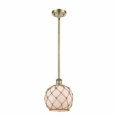 Farmhouse Rope - 1 Light Stem Hung Mini Pendant In Industrial Style-10 Inches Tall and 8 Inches Wide