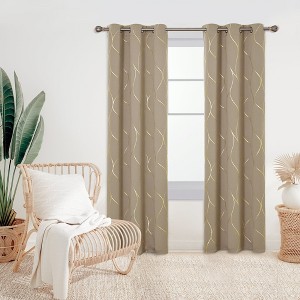 Deconovo Gold Line 52 Width Curtain Panel Pair (2 Panel) - 1 of 4