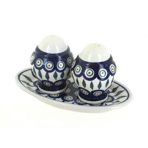 Blue Rose Polish Pottery 1282 Zaklady Salt & Pepper Shakers with Plate - 1 of 1