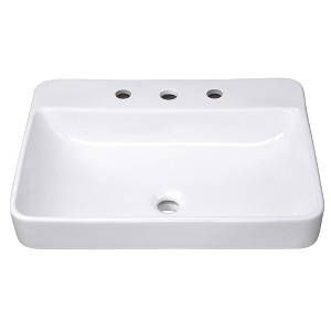 Aquaterior 23" Bathroom Drop in Vessel Sink Ceramic Semi Recessed Basin w/ Drain - 1 of 4