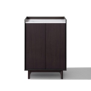LuxenHome Modi Wenge Accent Cabinet with 2 Doors, Open Storage & Raised Sides, Faux Marble Top, Manufactured Wood Dark Brown - 1 of 4