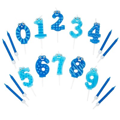 Blue Panda 154-Piece Blue Numbers 0-9 and Short Birthday Cake Topper Candles in Holder for Party Decor