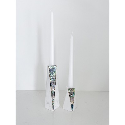 Anaya Iridescent White Marble 8" Tabletop Candlestick Holder
