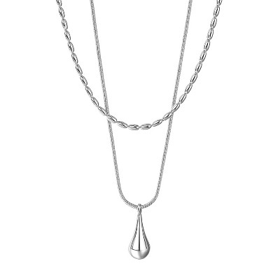 Double-Layer Teardrop Pendant Necklace - Silver-Tone, Mixed Chain Design with Emotional Symbolism, Edgy Layering Essential