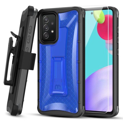 MyBat Pro Warrior Series Case with Holster and Tempered Glass Compatible With Samsung Galaxy A52 5G - Blue