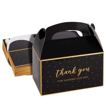 Sparkle and Bash 24 Pack Black and Gold Thank You Party Favor Gable Gift Boxes for Wedding, Birthday Party, 6.25 x 3.5 x 3.5 In