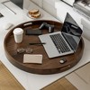 KINWELL Round Black Walnut Wood Serving Tray Ottoman Tray with Handles - 2 of 4