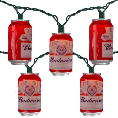 Kurt S. Adler 10 Red Anheuser-Busch Budweiser Can Patio Lights - 9 ft Green Wire