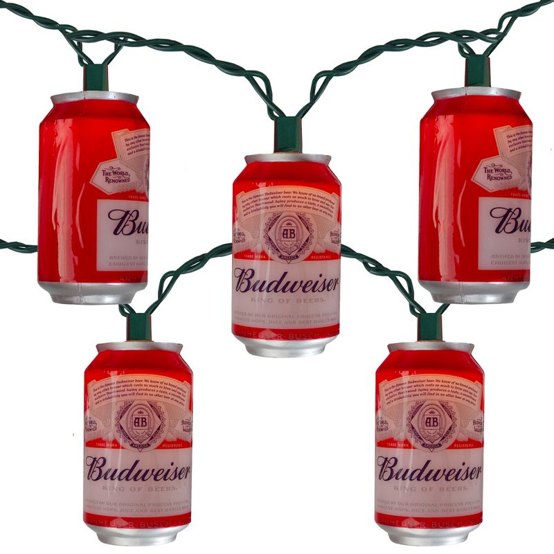 Kurt S. Adler 10 Red Anheuser-Busch Budweiser Can Patio Lights - 9 ft Green Wire, 1 of 2