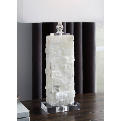 White Alabaster and Acrylic Table Lamp with Rectangular Shade