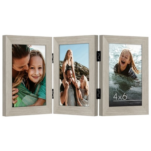 Americanflat Hinged 3 Photo Frame in Driftwood MDF - Desk Photo Frame for 4X6" Photos - Tri Folding Picture Frame For Desk - image 1 of 4