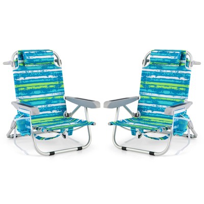 Tangkula 1/2 PCS Backpack Beach Chair Foldable 5-Position Lay Flat Lounge Chair
