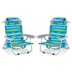 Tangkula 1/2 PCS Backpack Beach Chair Foldable 5-Position Lay Flat Lounge Chair - 1 of 4
