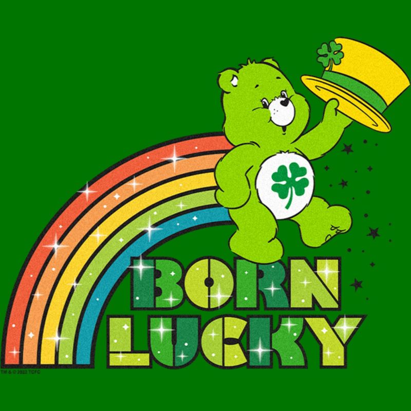 Men's Care Bears St. Patrick's Day Good Luck Bear Born Lucky Rainbow T-Shirt, 2 of 6