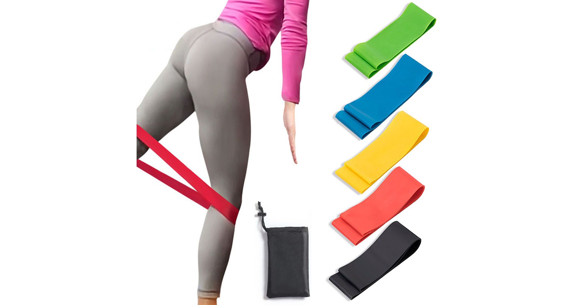 5pcs Fitness Bands Set Latex Tension Belt 600mm Wide Type 5 Levels Resistance Power Training Band Belts 5PCS+Storage Bag