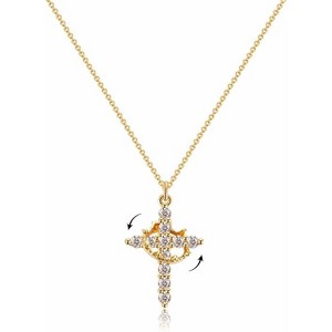 Clotth Rotatable Crown Cross Pendant Necklace, 18k Gold Plated Cross Necklace with Rotatable Crown, Diamond Cross Necklace for Women - 1 of 4