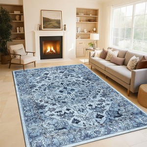 Machine Washable Vintage Floral Printed Area Rug Low Pile Stain Resistant Non Slip Non Shedding Pet Friendly Floor Mat - 1 of 4