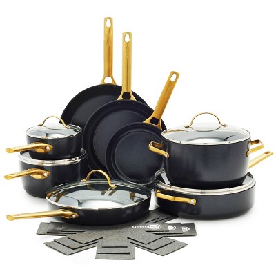 GreenPan Reserve 16pc Hard Anodized Healthy Ceramic Nonstick Cookware Set Black