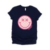 Simply Sage Market S.W.Smiley Pink Checker Smiley Face Short Sleeve Tee - M - True Navy - 2 of 4