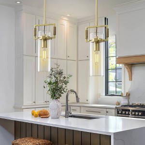 CityFurn 1-Light Cylinder Glass Pendant for Kitchen Island - 1 of 4