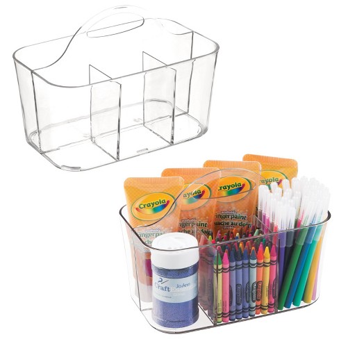 Gracious Living Large Portable Plastic Storage Caddy Tote w/2 Compartments  w/Handle Under Sink Organizer for Cleaning Supplies, Crafts, Make-up, White